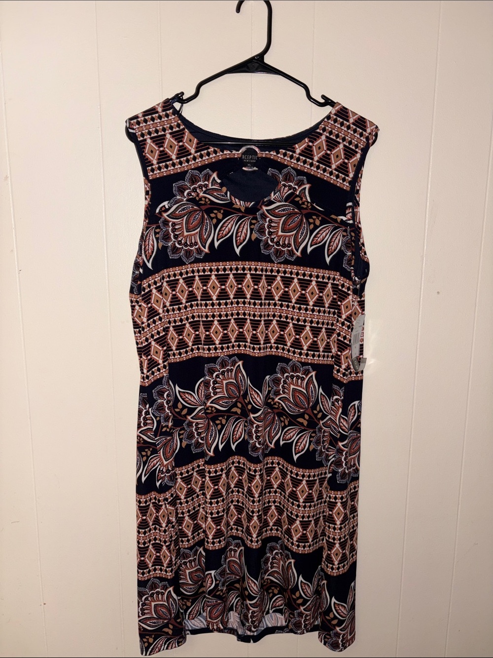 Perceptions Navy and Tan Sleeveless Floral-Print Shift Dress